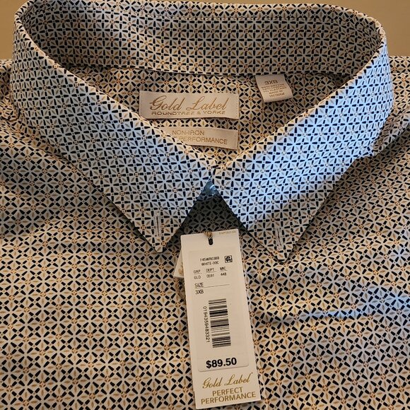 Gold Label Roundtree & Yorke Big & Tall Non-Iron Long Sleeve Geometric X Print S - Picture 1 of 3